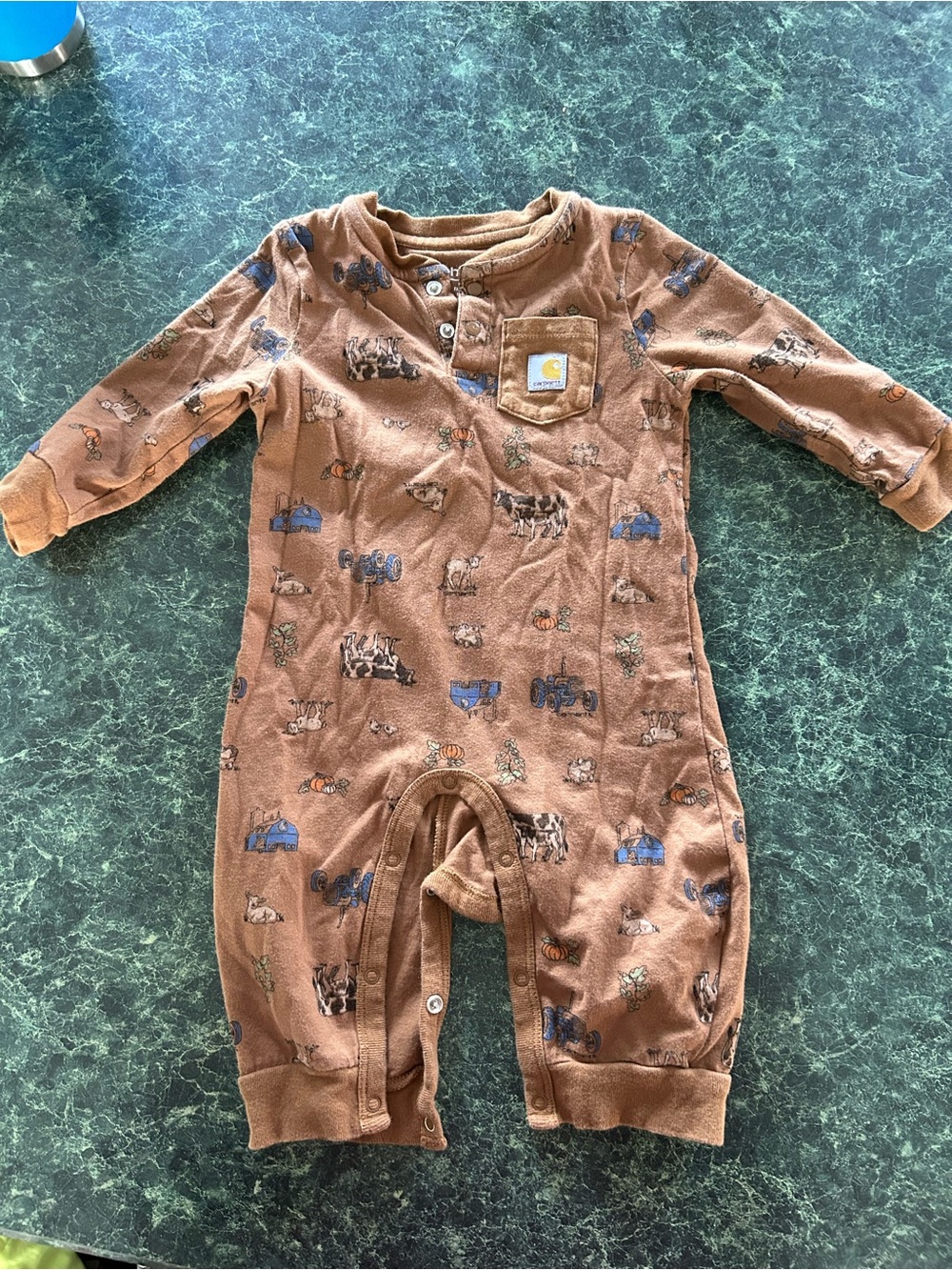 Carhartt Brown Farm Animal Print Infant One-Piece Footie
